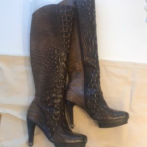 Max Azria Eugenia Brown Croco Boots